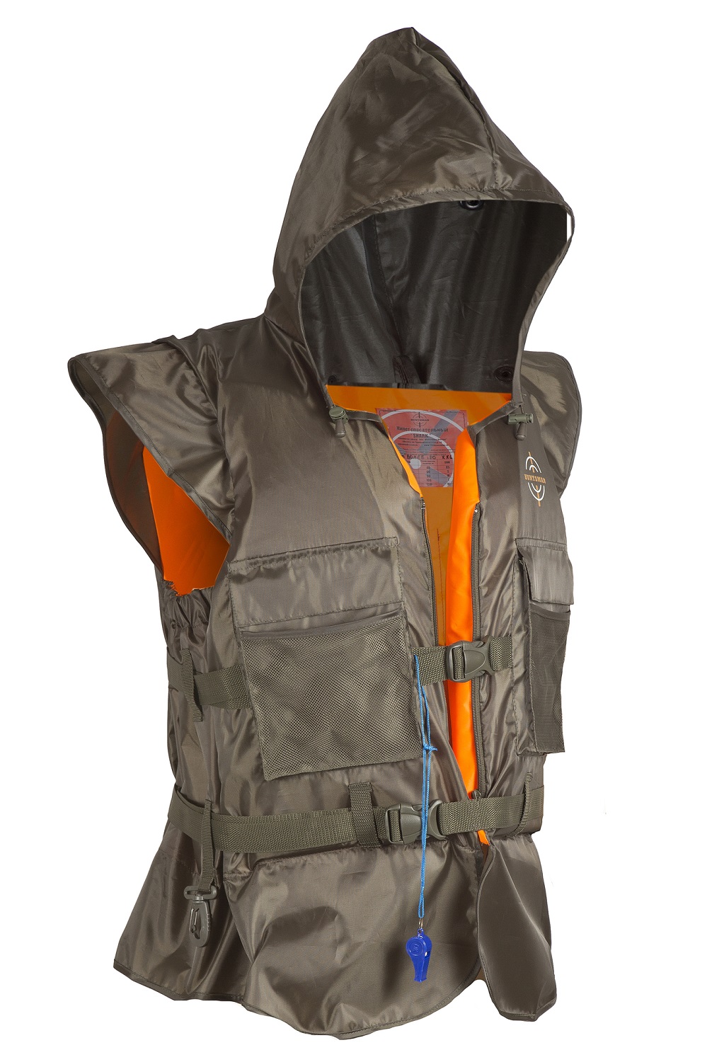Жилет спасательный HUNTSMAN Shark (44-48 (60 кг), хаки/оранжевый)