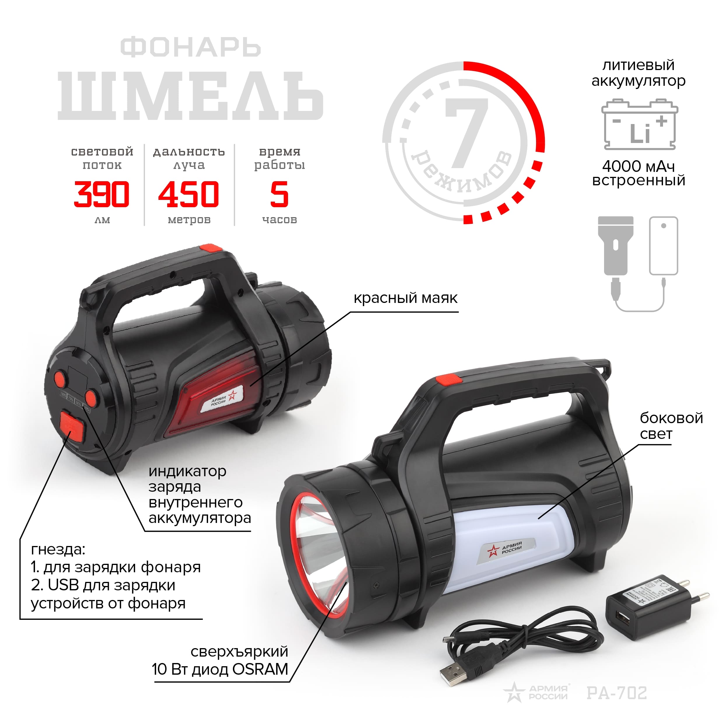Фонарь аккумуляторный ЭРА РА-702