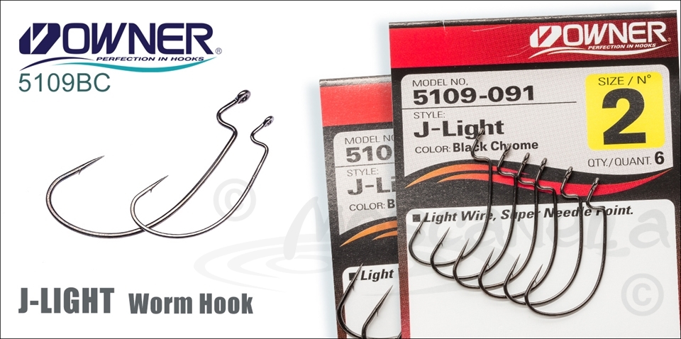 Крючок офсетный OWNER 5109 J-Light Worm Hook