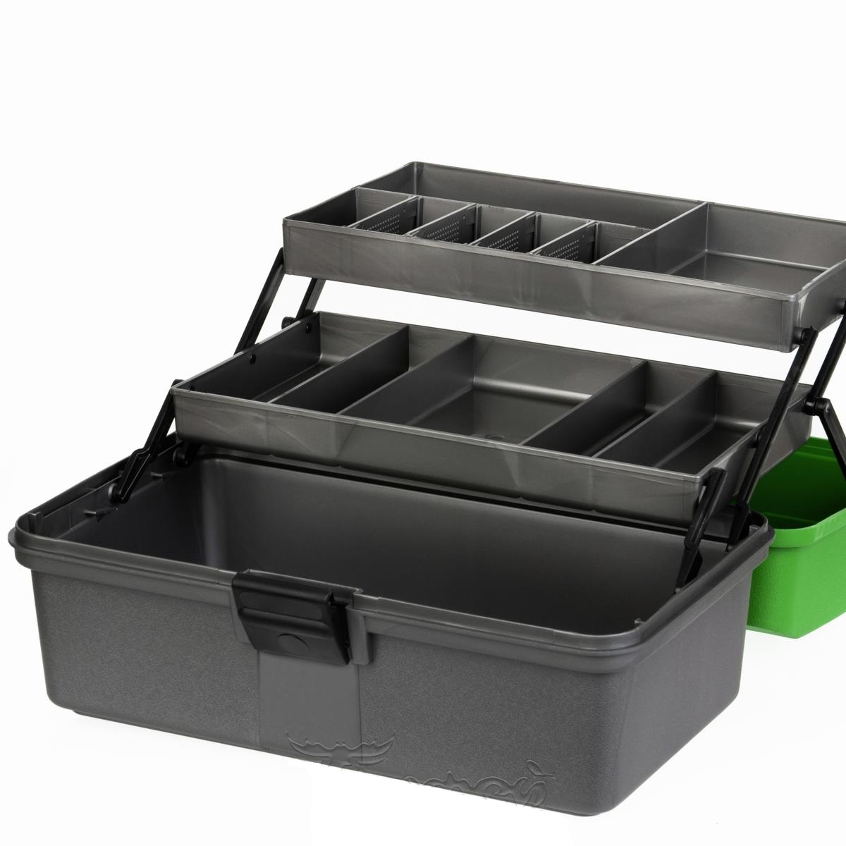 Ящик рыболовный HELIOS (2 полки) (зелёный)