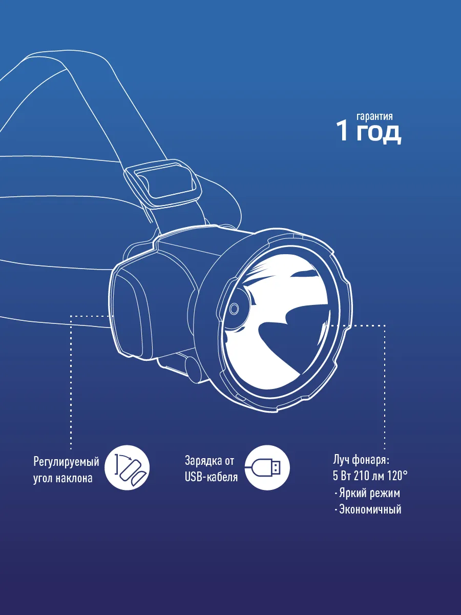 Фонарь налобный аккумуляторный КОСМОС H5W