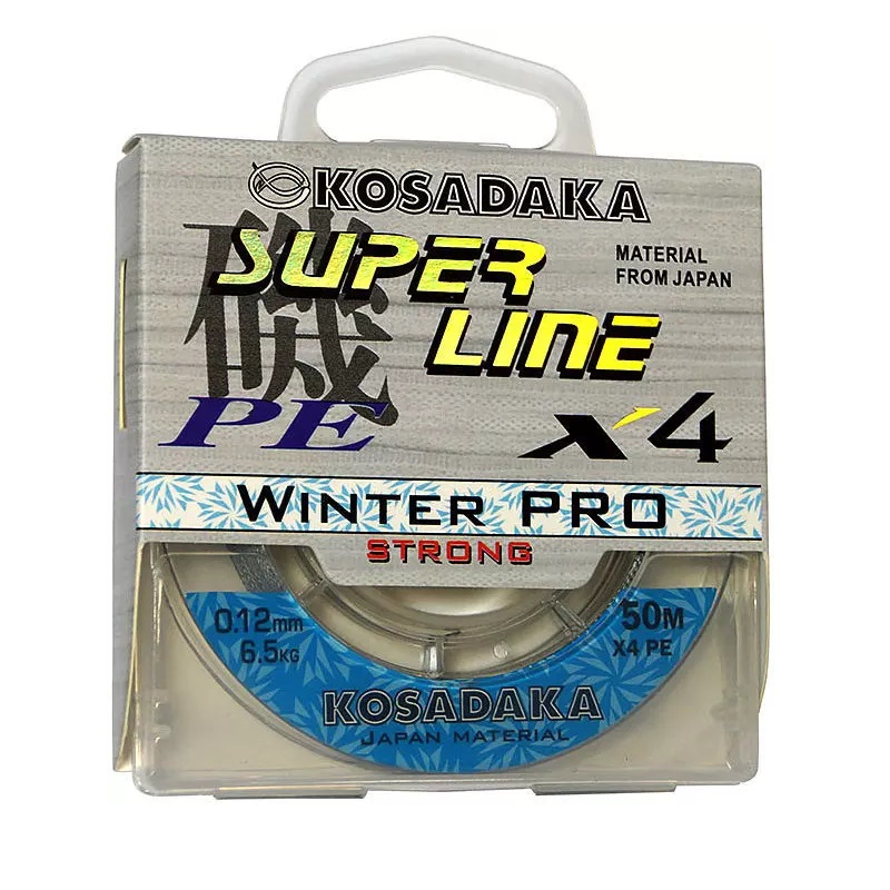 Плетёный шнур KOSADAKA Super Line PE X4 Winter PRO (50 м, 0.05 мм (3.2 кг), светло-серый)