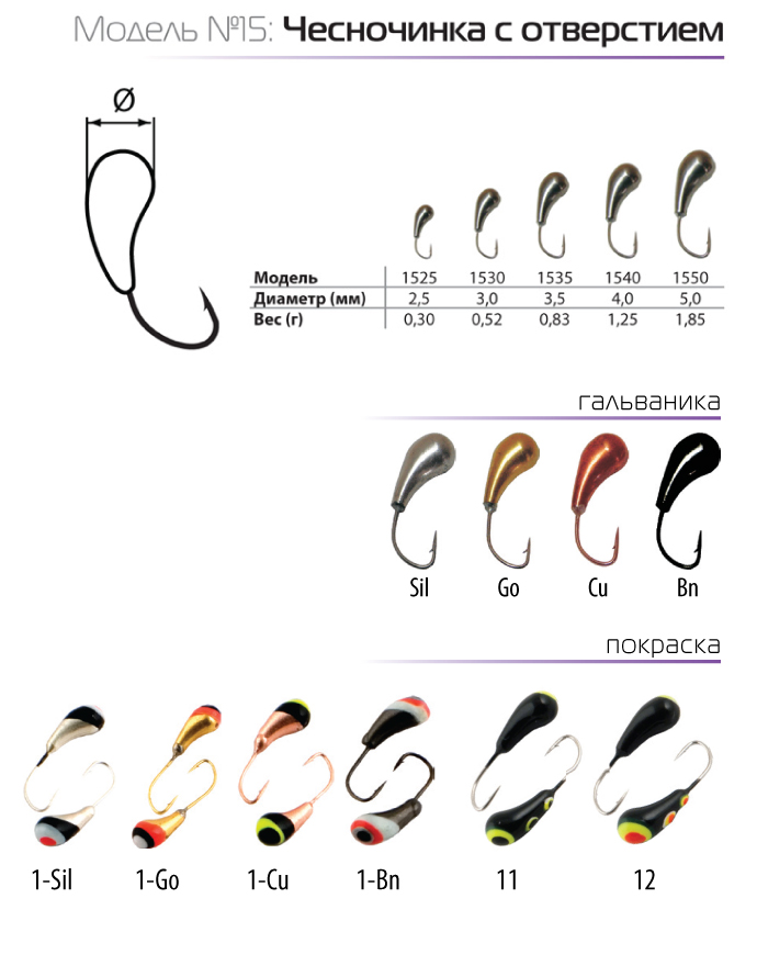 Мормышка W SPIDER Чесночинка с отверстием (2.5 мм, 0.35 г, 1-BN)