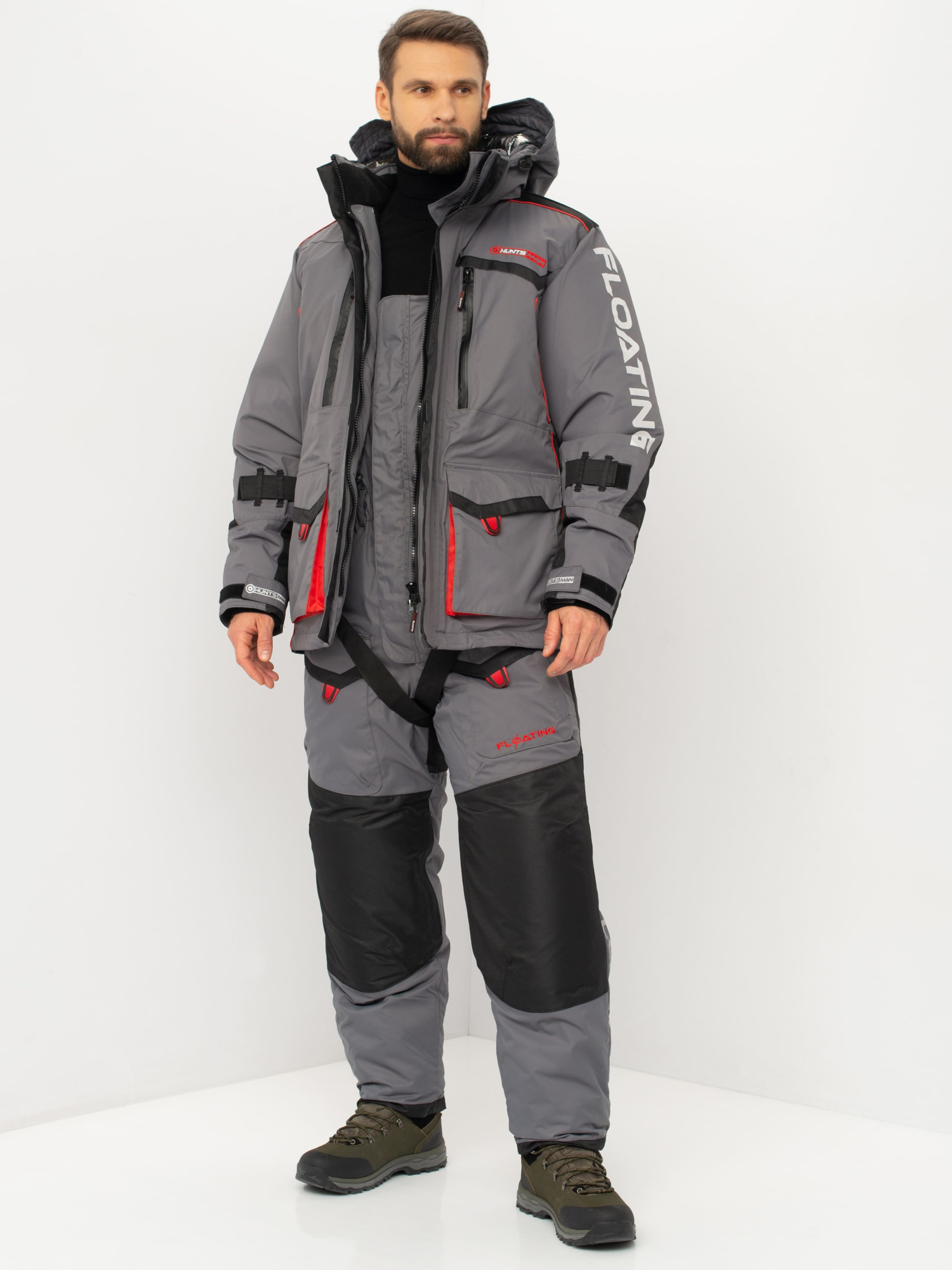 Костюм зимний HUNTSMAN Siberia Поплавок (Breathable) (52-54, серый/чёрный)
